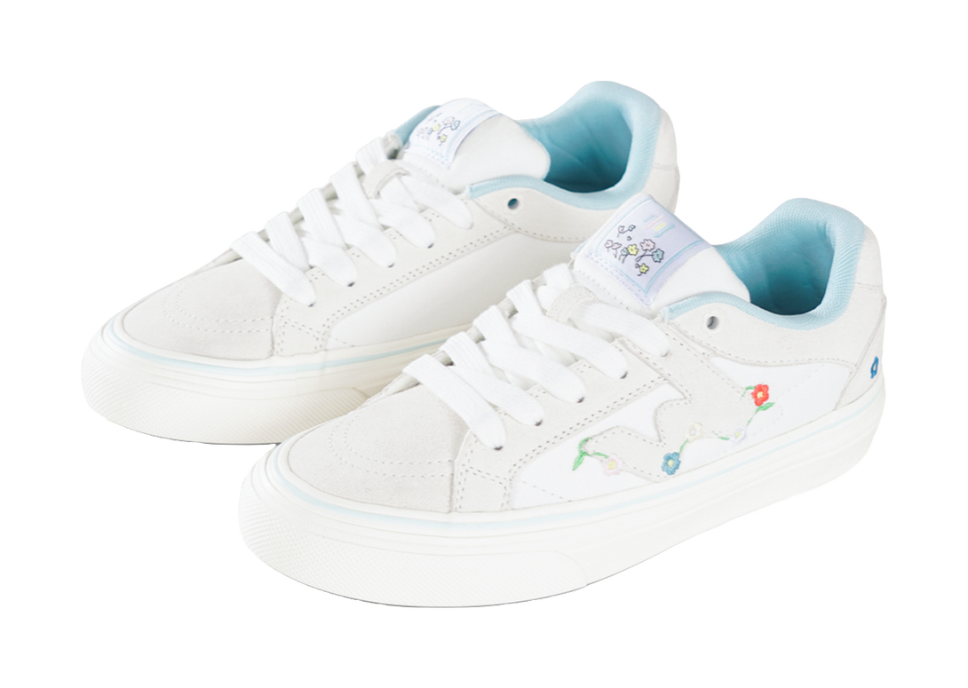 Ollieskate White Summer Flower Skateboard Shoes - Embroidered Floral Design  Lightweight & Versatile Unisex 