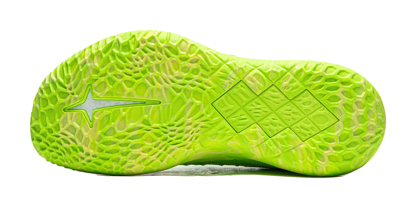 Green basketball shoe outsole with textured tread and side traction details