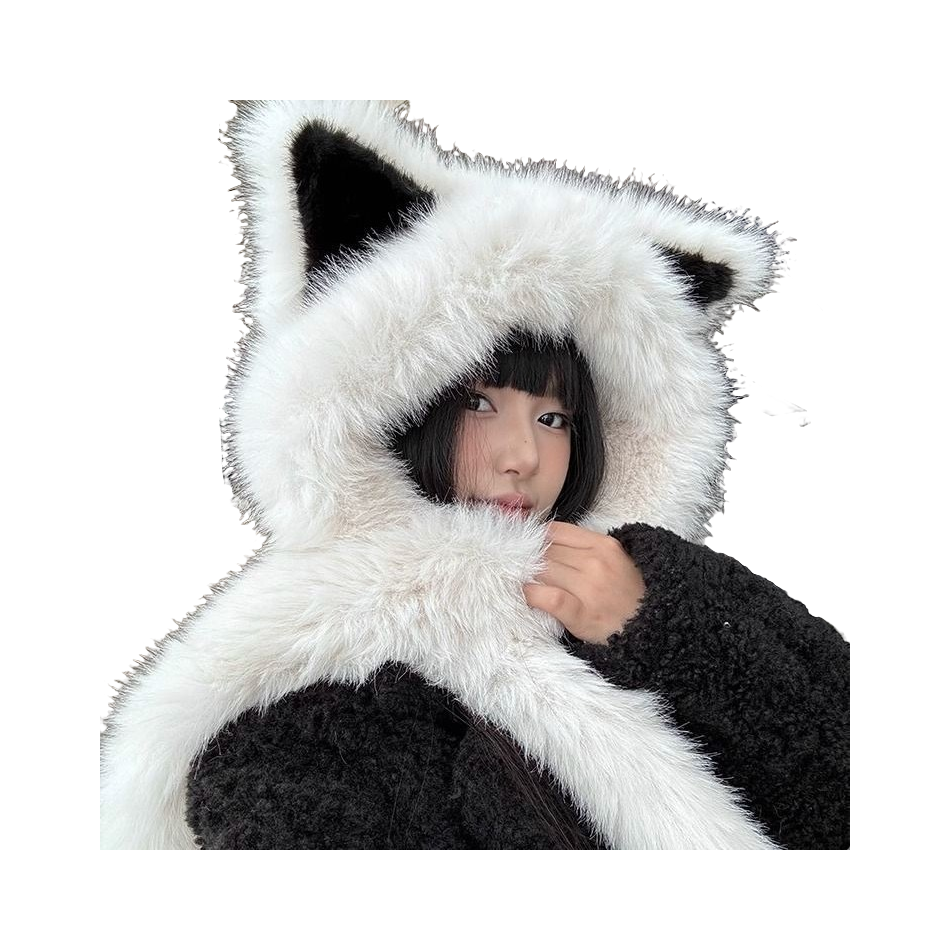 【 Warm Fox 】 IOTS Cute and Cute Fox Ear Two piece Set, Thickened and Warm, Essential for Cooling in Autumn and Winter, Polyester Fiber Woolen Hat for Women  vjsneaker.com