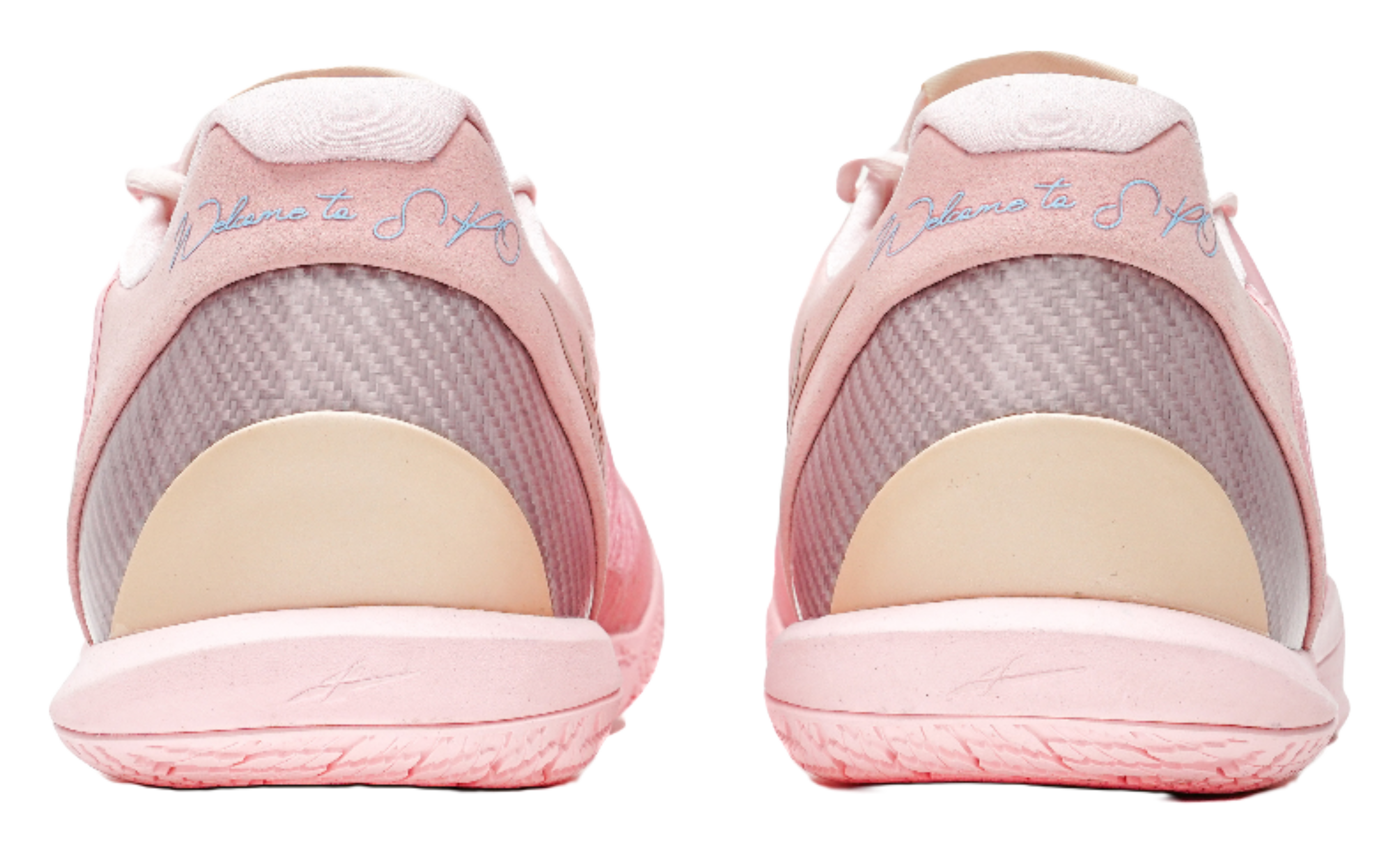 Pink low-cut basketball shoes with cushioned heel and breathable collar lining