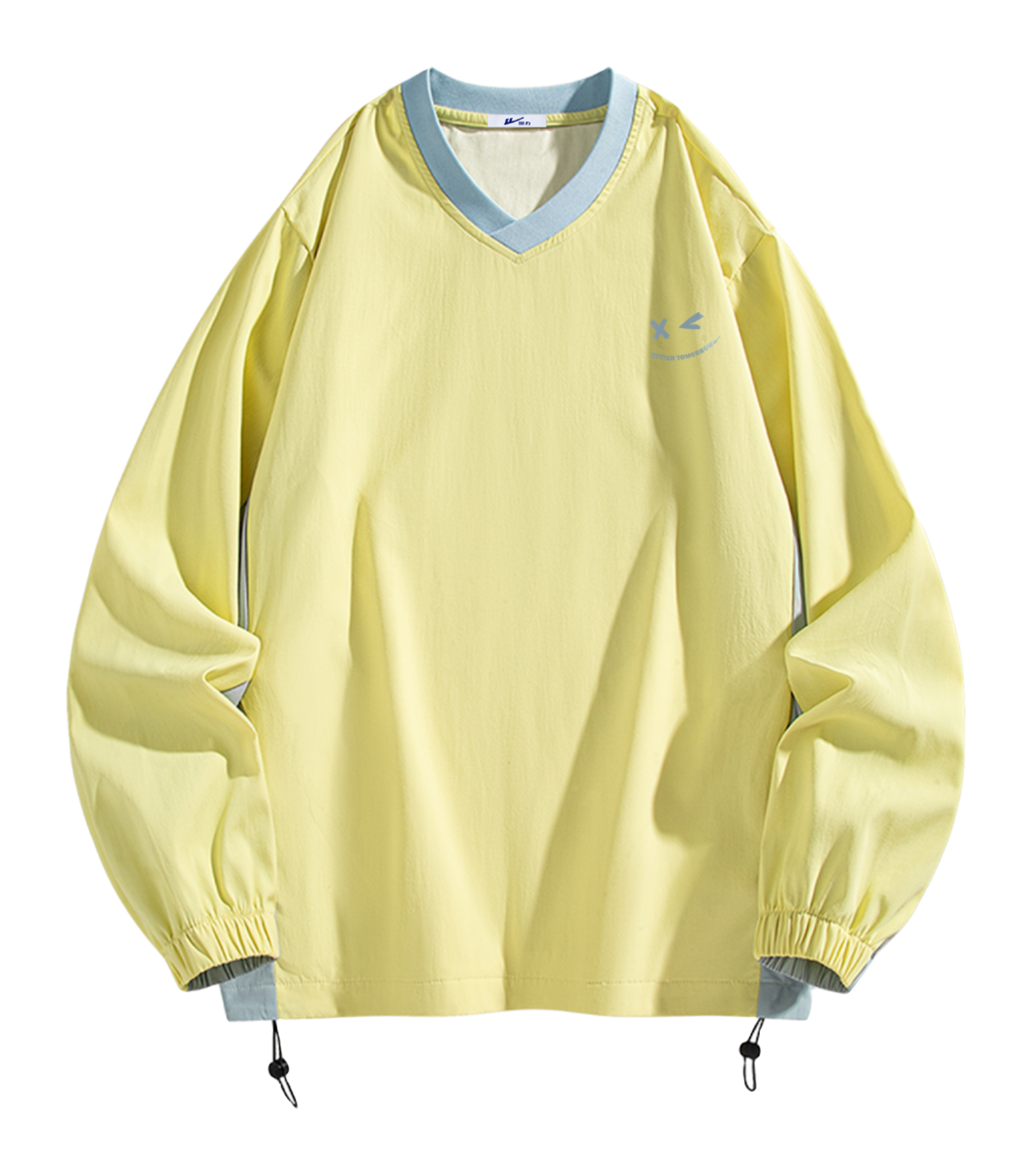 Warrior Revival Cloud Sail Series American Trendy College Style Contrast Ribbed Bottom Adjustable Smiling Face Letter Printed Loose Casual Versatile Hoodie Bottom Shirt Outer Wear Inner Wear Hoodie Long Sleeve T-shirt Unisex  vjsneaker.com