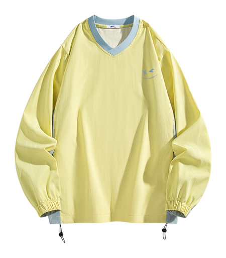 Warrior Revival Cloud Sail Series American Trendy College Style Contrast Ribbed Bottom Adjustable Smiling Face Letter Printed Loose Casual Versatile Hoodie Bottom Shirt Outer Wear Inner Wear Hoodie Long Sleeve T-shirt Unisex  vjsneaker.com