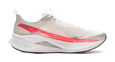 Li-Ning running shoe, white upper with red side panel graphic and thick gray midsole