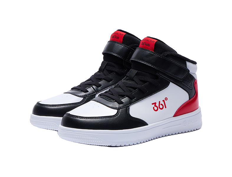 361°KIDS Slip Resistant, Abrasion Resistant, Thermal High top Kids Skateboarding Shoes White Carbon Black Virtual Red  VJSNEAKER