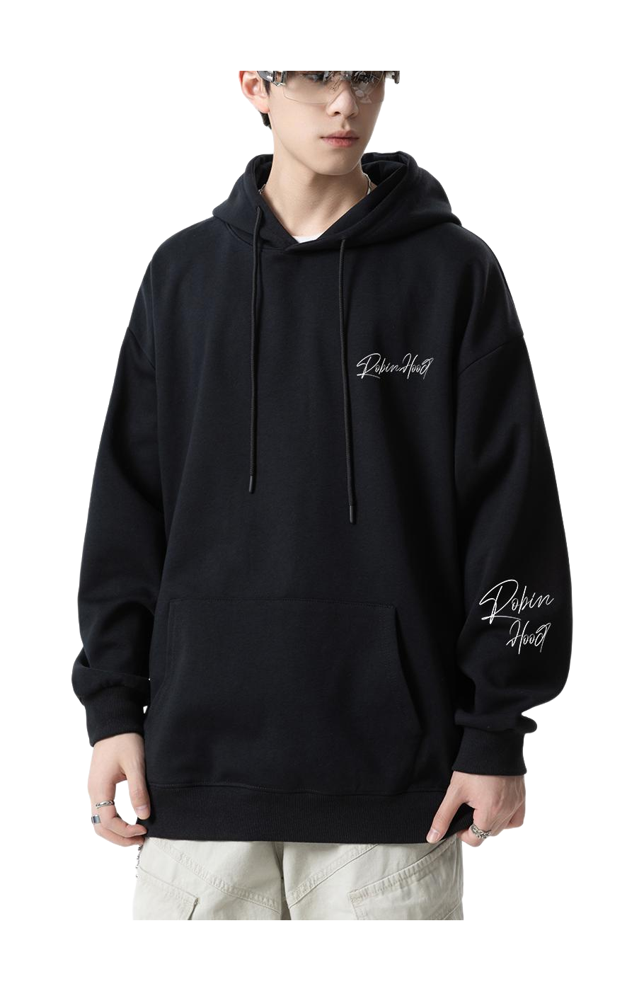 Robin Hood American Hoodie with Velvet Thick Letter Signature Personalized Style Design Feel Loose and Casual Versatile Student Party Lazy Style Hoodie for Women  vjsneaker.com