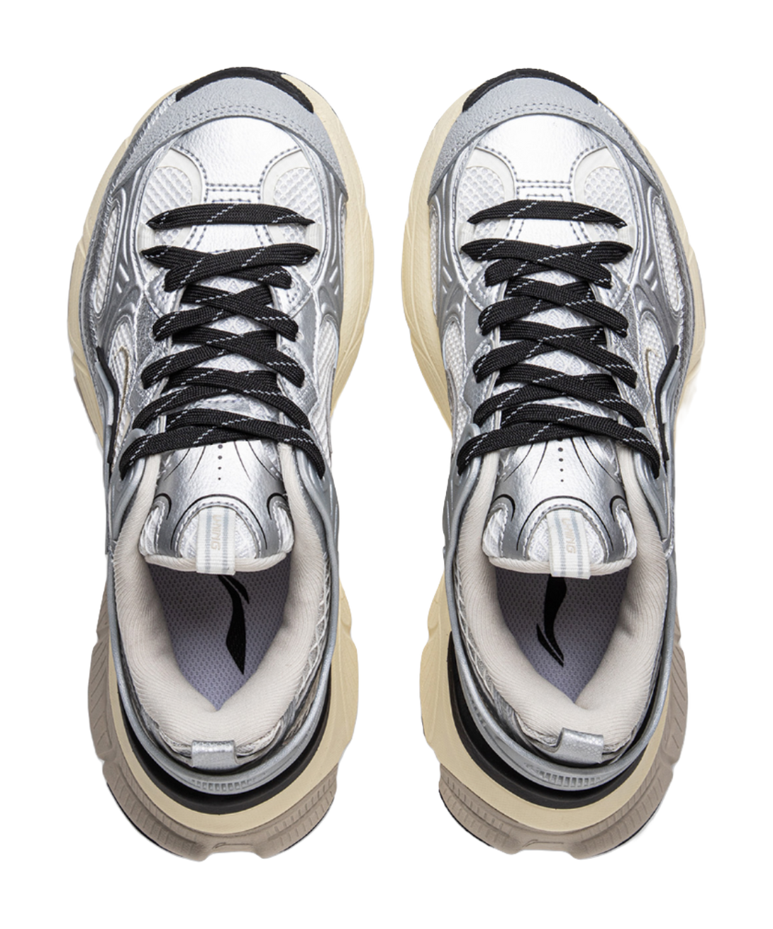 LiNing Star Shock Absorbers Slip Resistant Abrasion Resistant Breathable Low top Chunky Sneakers Women's Silver White 