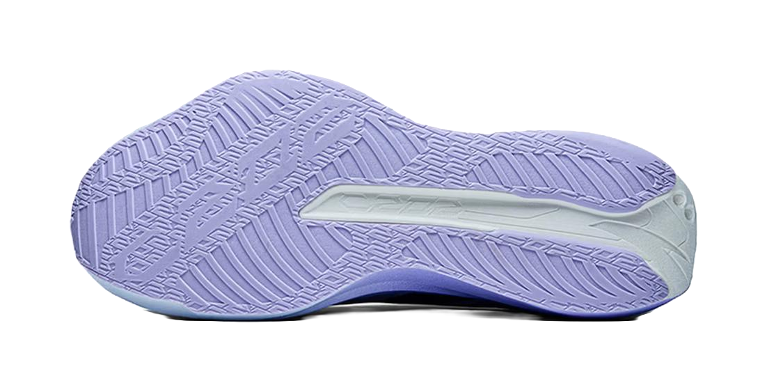 Light twilight blue and lavender shoe outsole with textured tread pattern