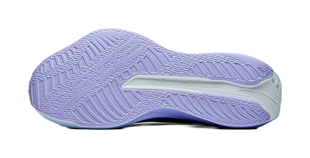 Light twilight blue and lavender shoe outsole with textured tread pattern