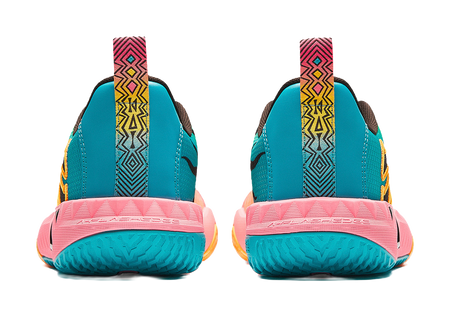 Anta KAI 2 Team basketball shoe heel view, teal back with pink outsole