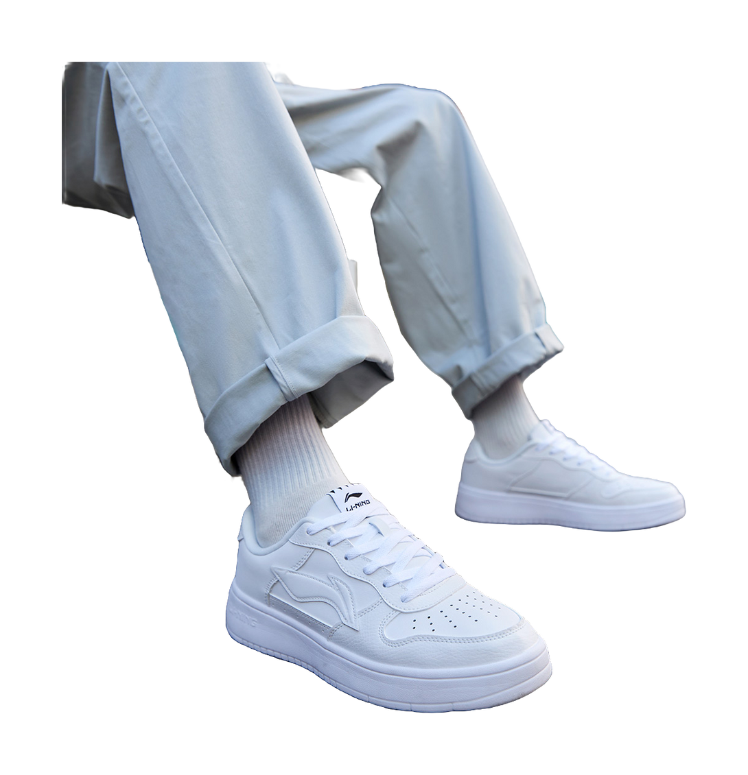 LiNing Pontoon Boats Anti-Slip Wear-Resistant Breathable Height Increasing Low-Top Skateboard Shoes Men's White 