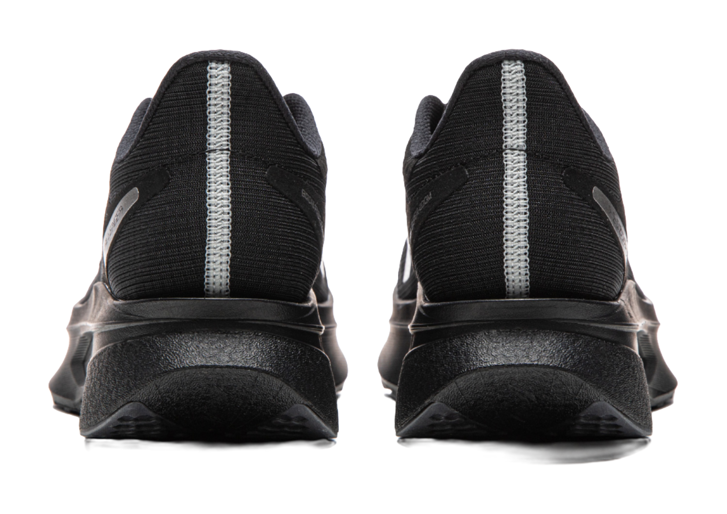 Li-Ning Feidian 6 running shoes, black heel with vertical elastic knit panel and cushioned sole.