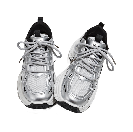 Warrior Low top Chunky Sneakers Womens Silver Gray Black  vjsneaker.com