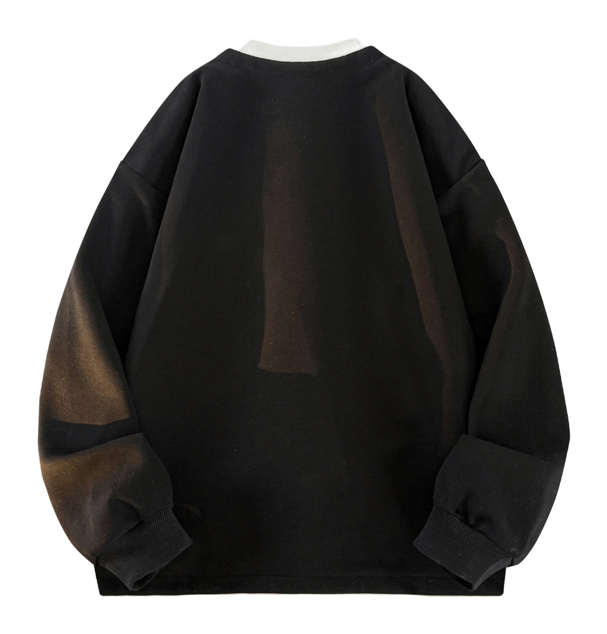 Warrior Revival Wind and Wave Series American Trendy College Style Letter Print Color Contrast Splicing Fake Two Piece Loose Casual Versatile Hoodie Bottom Wear Warm Henley Collar Long Sleeve T-shirt Unisex  vjsneaker.com