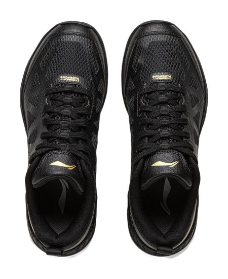 Li-Ning table tennis shoes, black uppers with perforated panels and gold logo accents