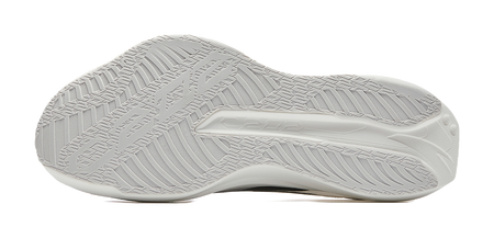 White rubber outsole with detailed tread pattern for grip and traction