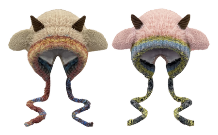 [Little Sheep Horn] IOTS will squeak when pinching the ears! Warm autumn and winter, soft and cute rainbow, dopamine cooling and windproof drawstring, double-layer cute and warm cartoon, niche polyester fiber woolen hat, unisex, couple style  vjsneaker.com