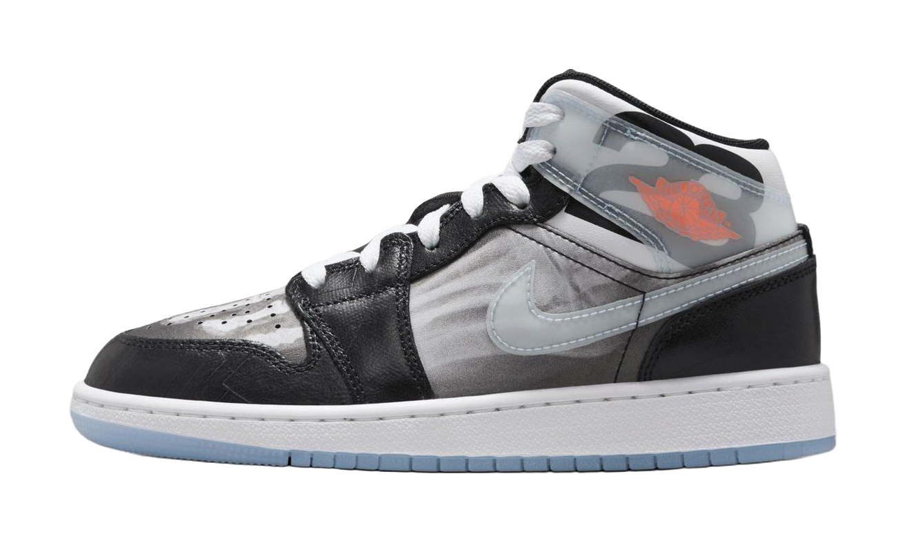 Jordan Air Jordan 1 Abrasion Resistant Mid Top Childrens Basketball Shoes Black Gray Kids  VJSNEAKER