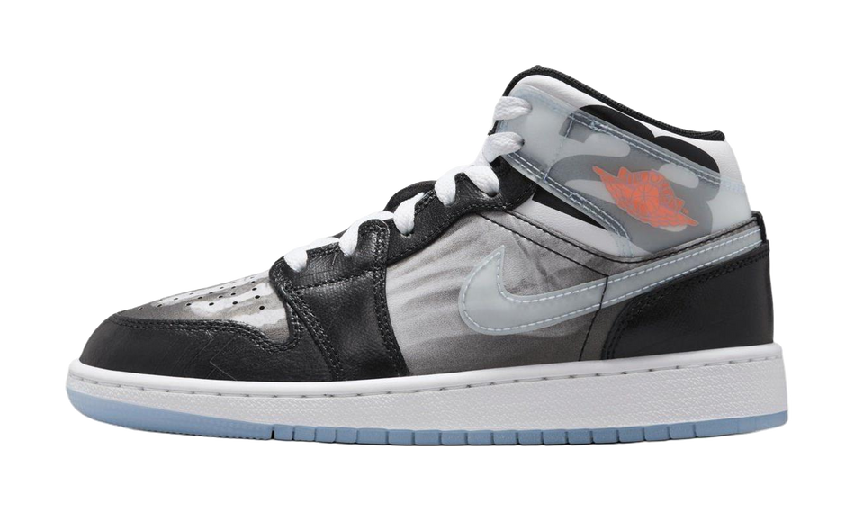 Jordan Air Jordan 1 Abrasion Resistant Mid Top Childrens Basketball Shoes Black Gray Kids  VJSNEAKER