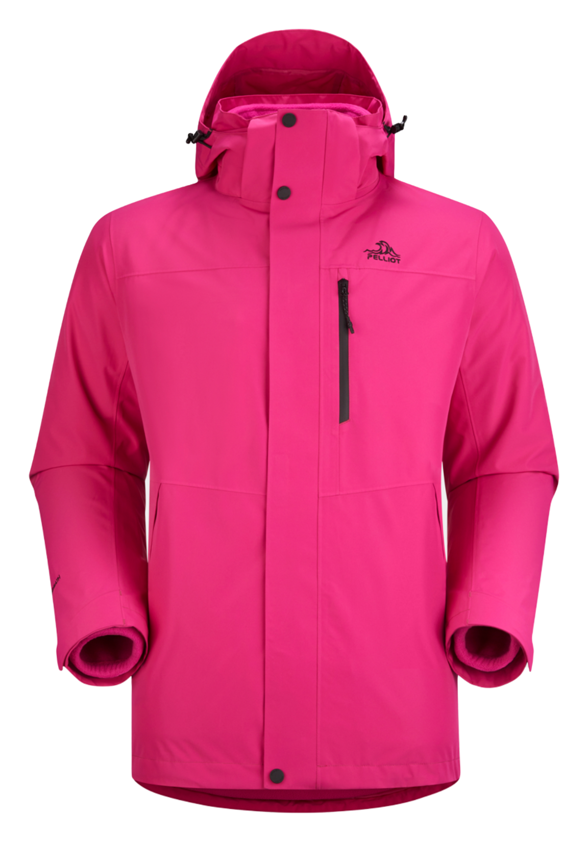 Men's bright pink 3-in-1 windbreaker jacket with hood, full zip, chest pocket