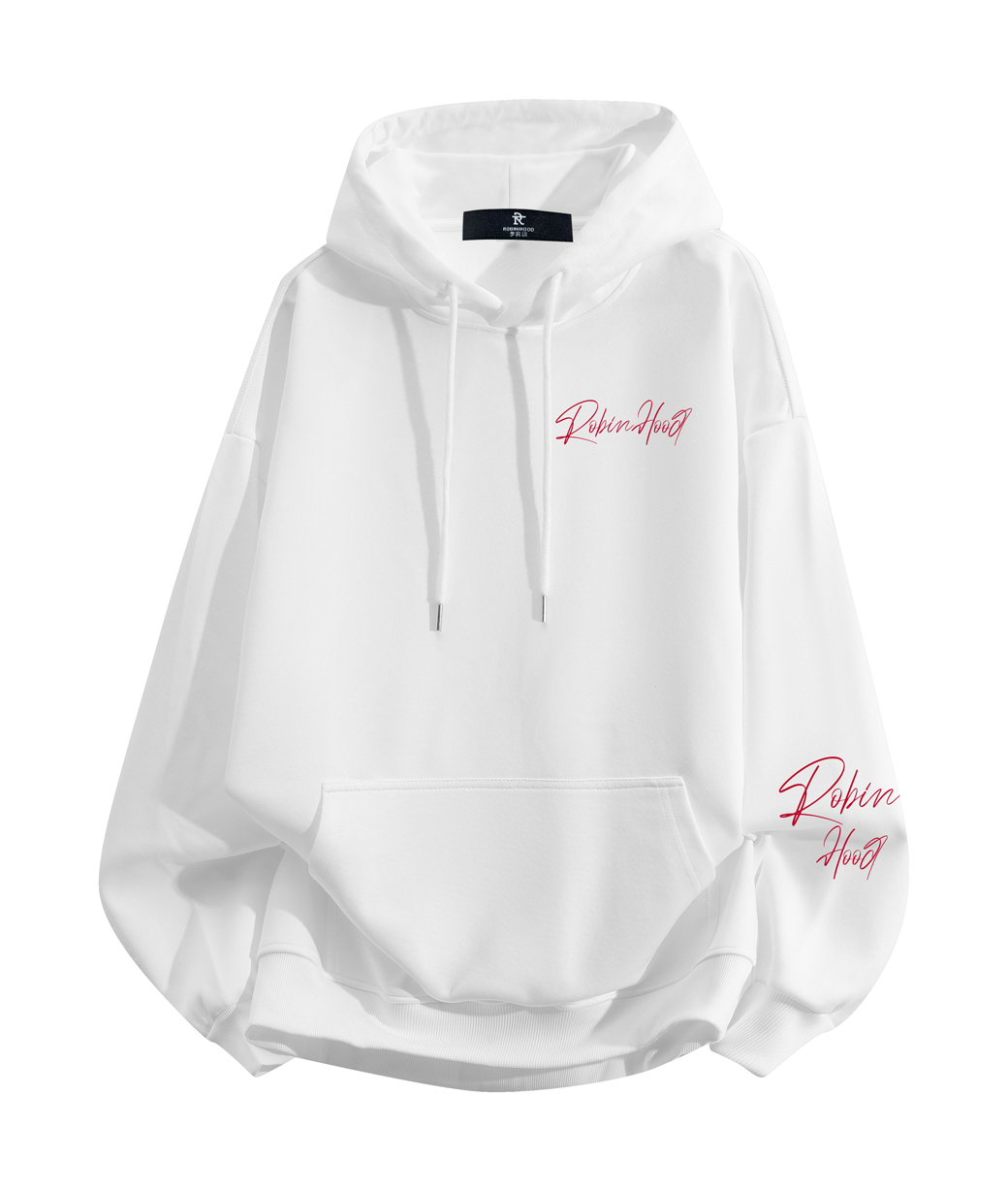 Robin Hood American Hoodie with Velvet Thick Letter Signature Personalized Style Design Feel Loose and Casual Versatile Student Party Lazy Style Hoodie for Women  vjsneaker.com