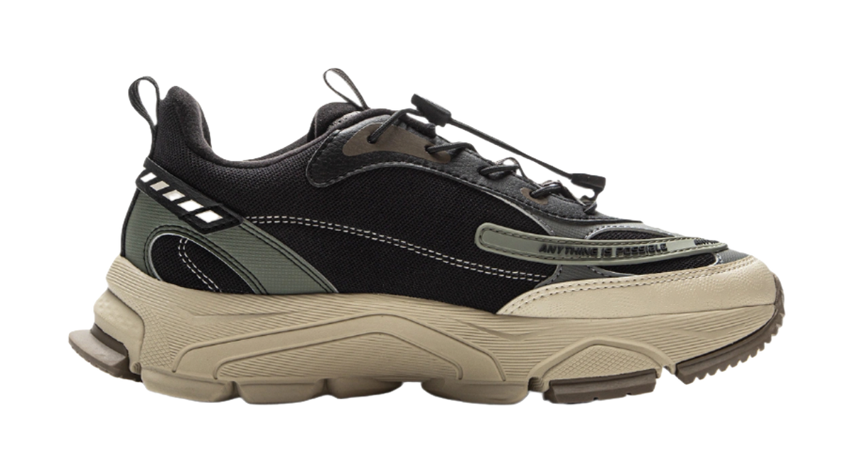 Li Ning Children's Sports Life Series Synthetic Leather Fabric Splicing Comfortable Trendy Children's Casual Shoes Black Grey Green Children's Edition  VJSNEAKER