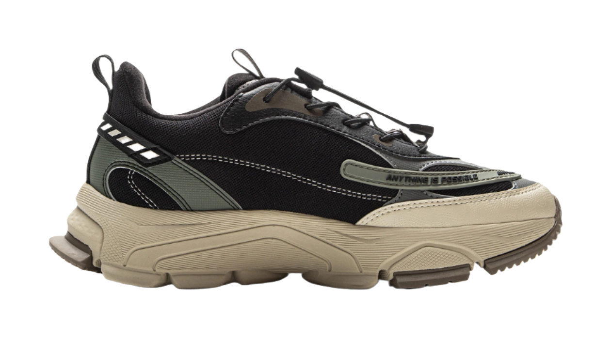 Li Ning Children's Sports Life Series Synthetic Leather Fabric Splicing Comfortable Trendy Children's Casual Shoes Black Grey Green Children's Edition  VJSNEAKER