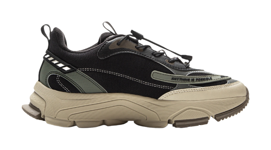 Li Ning Children's Sports Life Series Synthetic Leather Fabric Splicing Comfortable Trendy Children's Casual Shoes Black Grey Green Children's Edition  VJSNEAKER