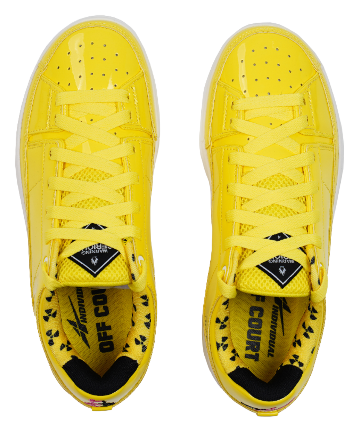 Yellow lace-up basketball shoes showing perforated toe and crosshatch laces