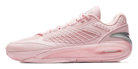 Light pink low-top basketball shoe with lace-up design and textured upper