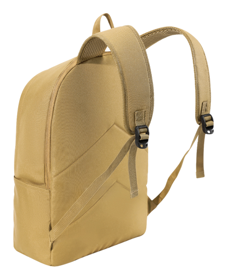 CAMEL 18L outdoor backpack in light tan, back view with padded straps and grab handle