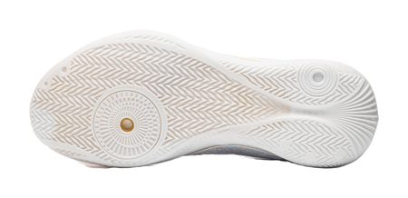 Low basketball shoe outsole, white textured pattern with circular traction details