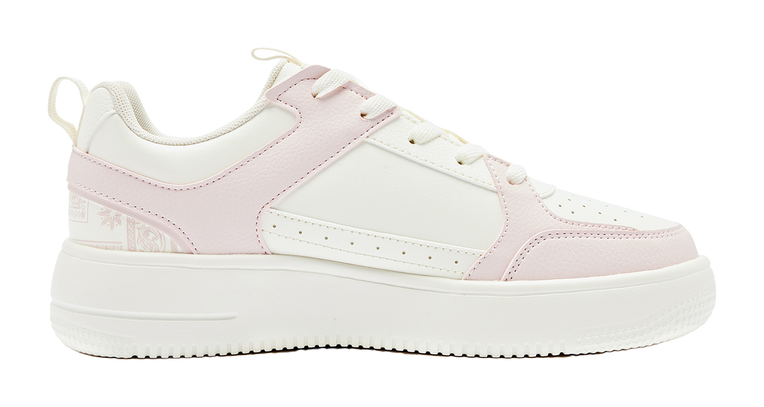 QIAODAN Cashew Flower Coverage Slip Resistant Balance Lightweight Low top Skateboard Shoes Women's Ivory Cloud Pink 