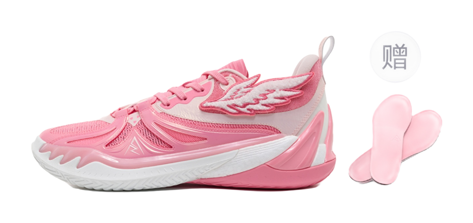 Peach pink lace-up basketball shoes with matching pink insole insert