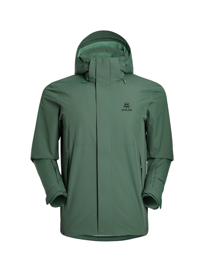 Men's KAILAS hooded windbreaker jacket, dark green, full-zip with chest logo