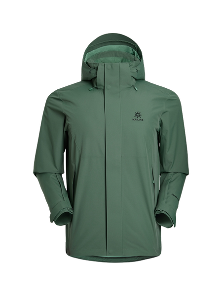 Men's KAILAS hooded windbreaker jacket, dark green, full-zip with chest logo