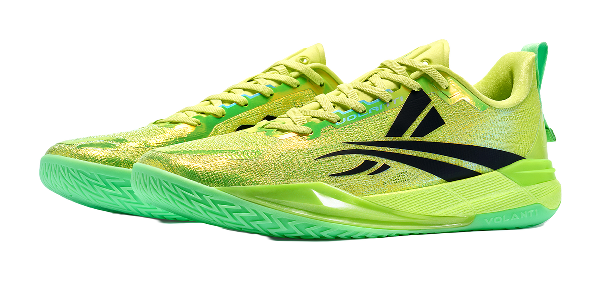 Volanti 911 Rocket low-top basketball shoes in bright green with black side logo