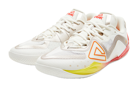 PEAK Cushioning Slip Resistant Abrasion Resistant Coverage Rebound Low top Basketball Shoes Mens Ivory Red  VJsneaker