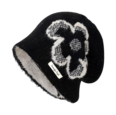 CMFY Korean Ins personality show face small flower head cap, autumn and winter warm atmosphere feeling, knitted cold cap, polyester fiber wool cap, unisex couple style  vjsneaker.com