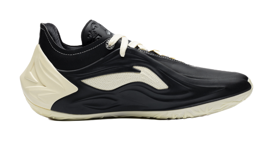 Men's low-top basketball shoes, black uppers with cream midsole, lace-up