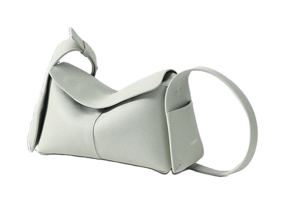 Mini cow leather shoulder bag in pale mint green with top flap and shoulder strap