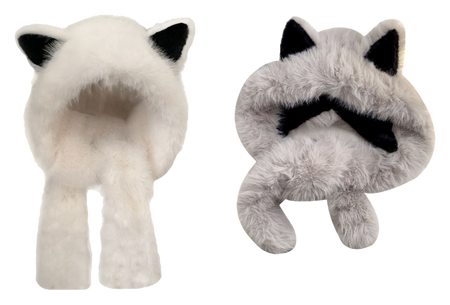 【 Warm Fox 】 IOTS Cute and Cute Fox Ear Two piece Set, Thickened and Warm, Essential for Cooling in Autumn and Winter, Polyester Fiber Woolen Hat for Women  vjsneaker.com