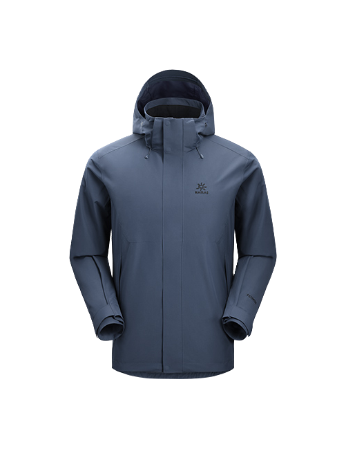 Men's hooded windbreaker jacket in slate blue with full-length zipper and zip pockets