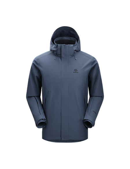 Men's hooded windbreaker jacket in slate blue with full-length zipper and zip pockets