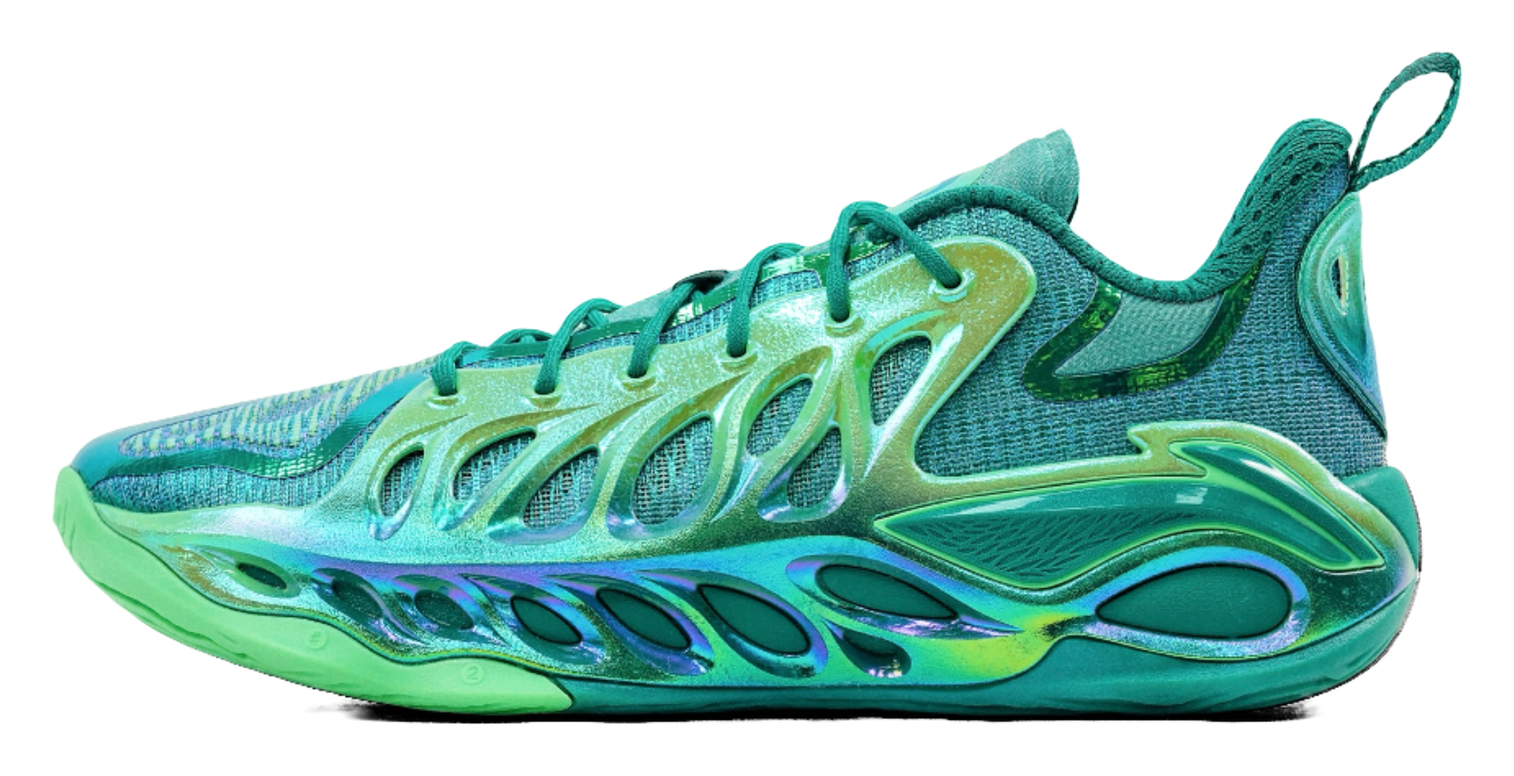 Li-Ning green basketball sneaker with chunky sculpted sole and lace-up upper