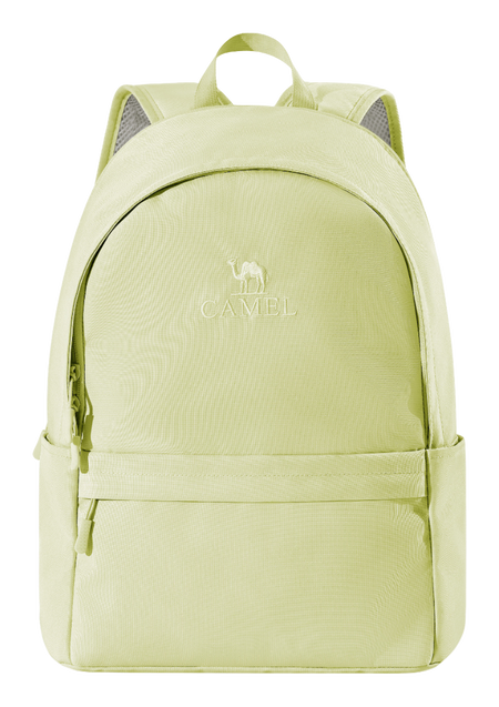Light green 18L outdoor backpack with front zip pocket and top handle, CAMEL logo.