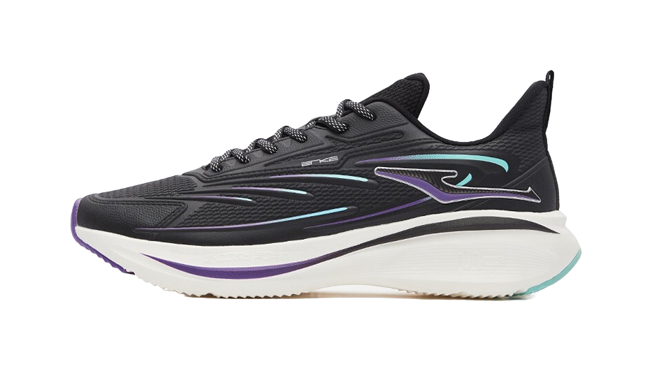 Erke Toss Neutral Force Shock Absorbers Slip Resistant Abrasion Resistant Low top Running Shoes Men's Black Purple 