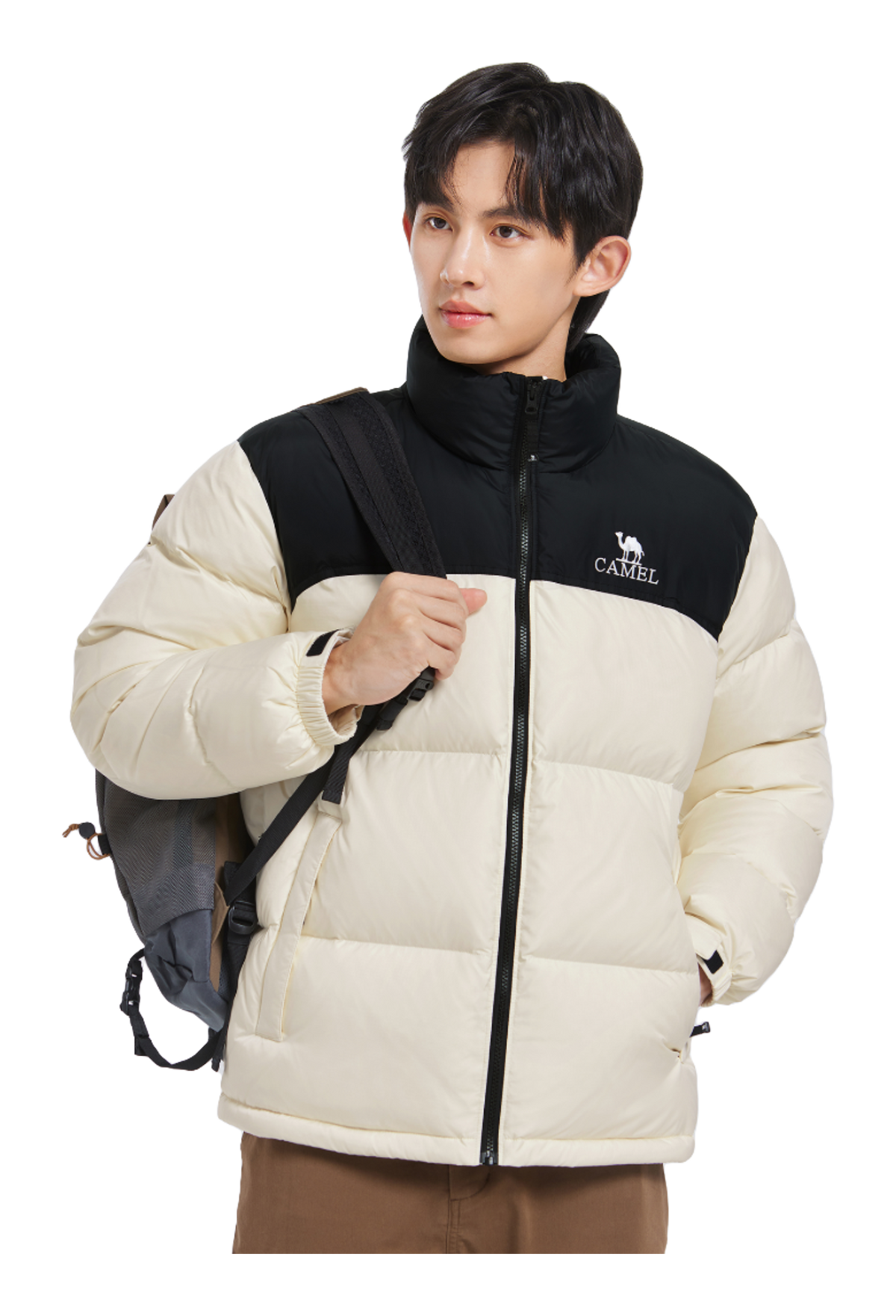 CAMEL Outdoor Color Block Soft Windproof Cold Resistant Down Jacket Unisex  vjsneaker.com