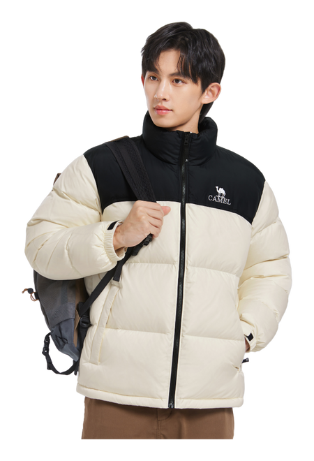 CAMEL Outdoor Color Block Soft Windproof Cold Resistant Down Jacket Unisex  vjsneaker.com
