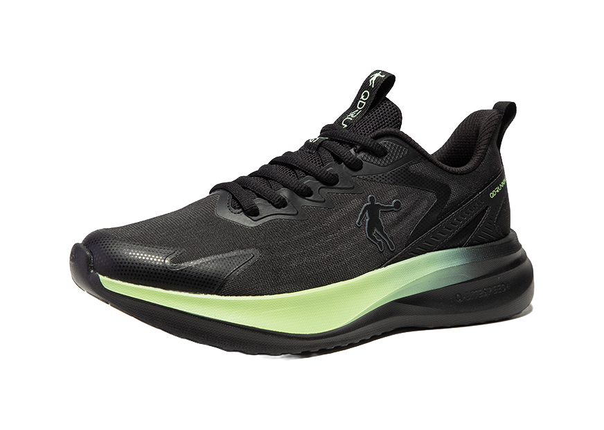 QIAODAN Cushioning Breathable Lightweight Low Top Casual Running Shoes Men's Black Oil Citrus Green 
