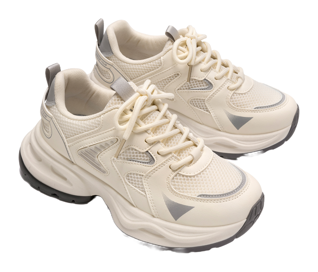 HUANQIU Abrasion Resistant, Breathable, Lightweight Low top Chunky Sneakers Women's Beige Gray 